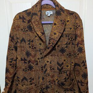 True Craft Mens Knit Fleece Cardigan, Size M, Aztec Tribal, EUC